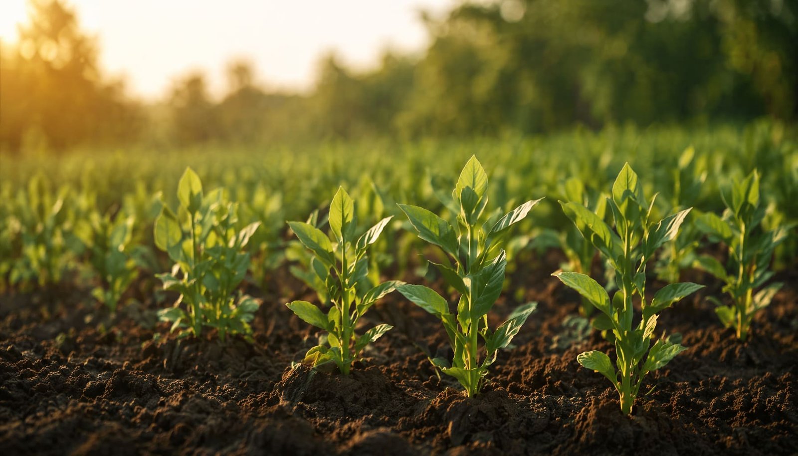Plántulas sanas creciendo en suelo agrícola